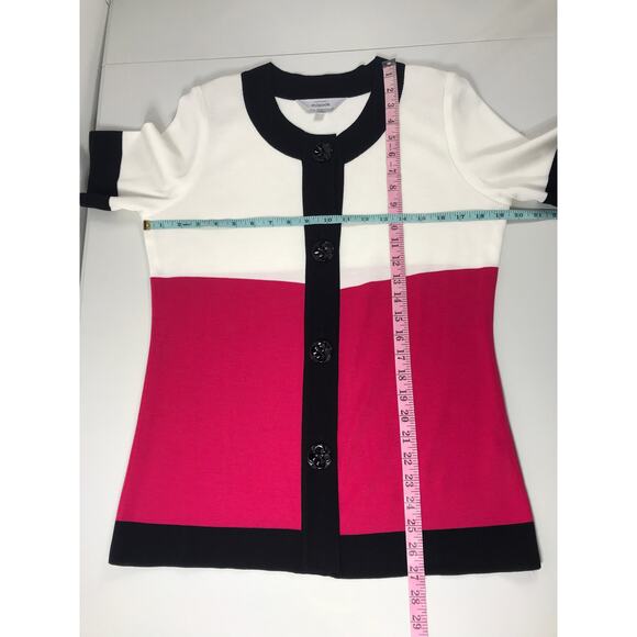 Exclusively Misook Sweater Cardigan Black Pink White Colorblock - Picture 8 of 8